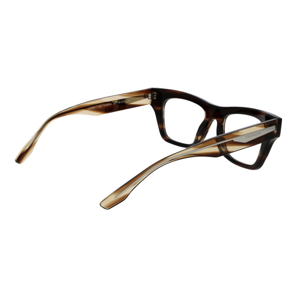 Trussardi Brown Acetate Glasses (Frames) for women, full-rim rectangle style, lens width 51mm, frame color brown, no spring hinge, with branded case.