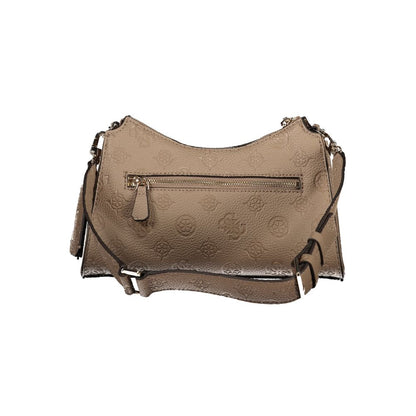 Guess Jeans Beige Polyethylene Handbag with adjustable strap, external pocket, logo, and protective feet.