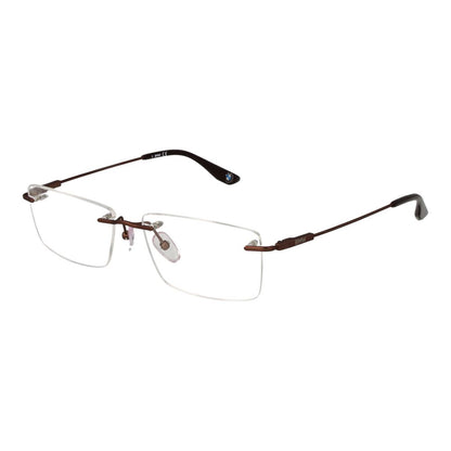 BMW Brown Titanium Glasses (Frames) for men with brown bottom-rim titanium frame, demo lenses, and branded case included.