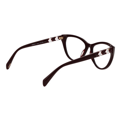 Police Burgundy Plastic Glasses (Frames) for women, full-rim cat eye style, branded case included, plastic frame with demo lenses.