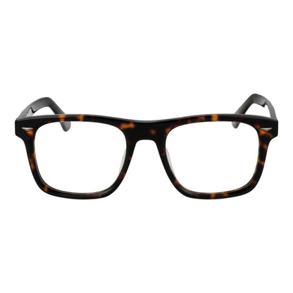 Police Brown Cellulose Acetate Glasses (Frames) with square full-rim design for men, demo lenses, and brown color.