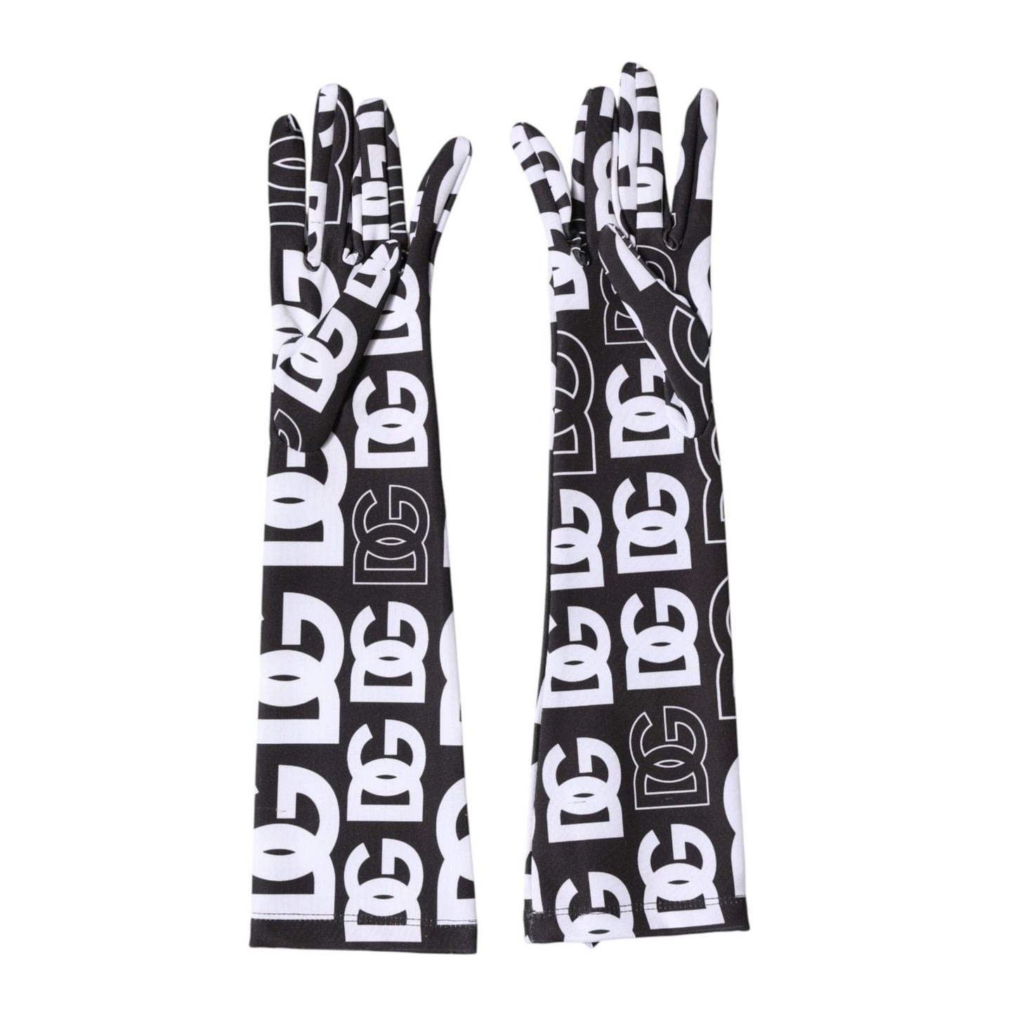 Dolce & Gabbana Black White DG Logo Elbow Length Mitten Gloves