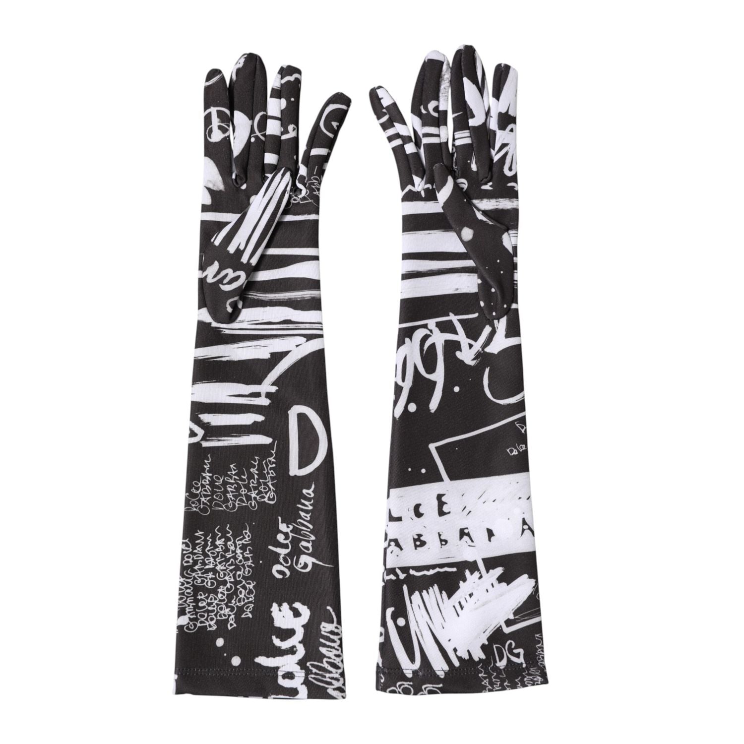 Dolce & Gabbana Black White DG Logo Elbow Length Mitten Gloves