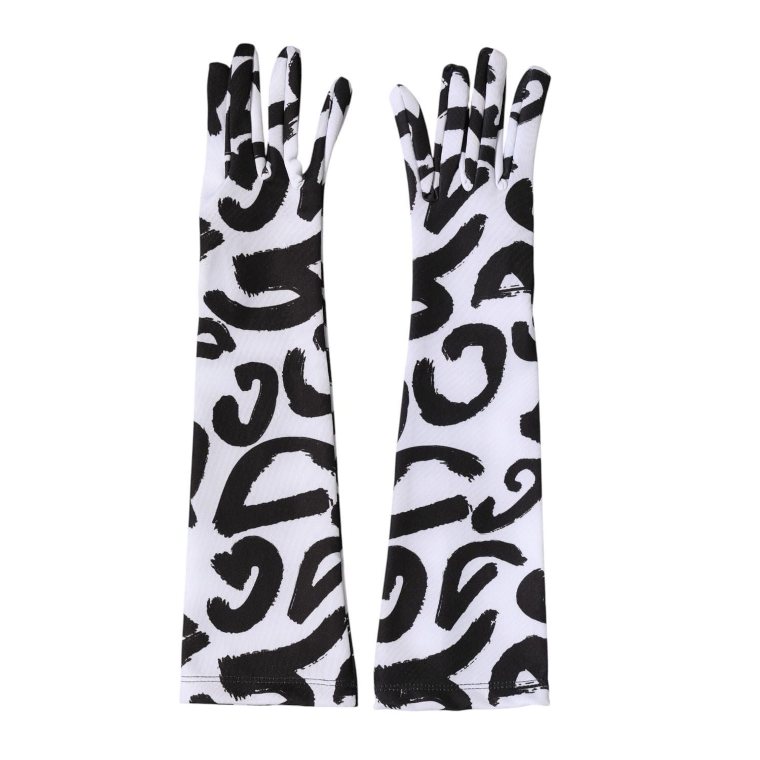 Dolce & Gabbana Black White DG Logo Elbow Length Mitten Gloves