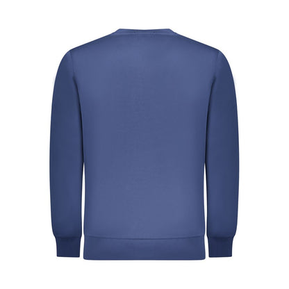 Back view of Rifle Blue Cotton Men Sweater, long-sleeved, crew-neck design highlighting quality craftsmanship and modern style.