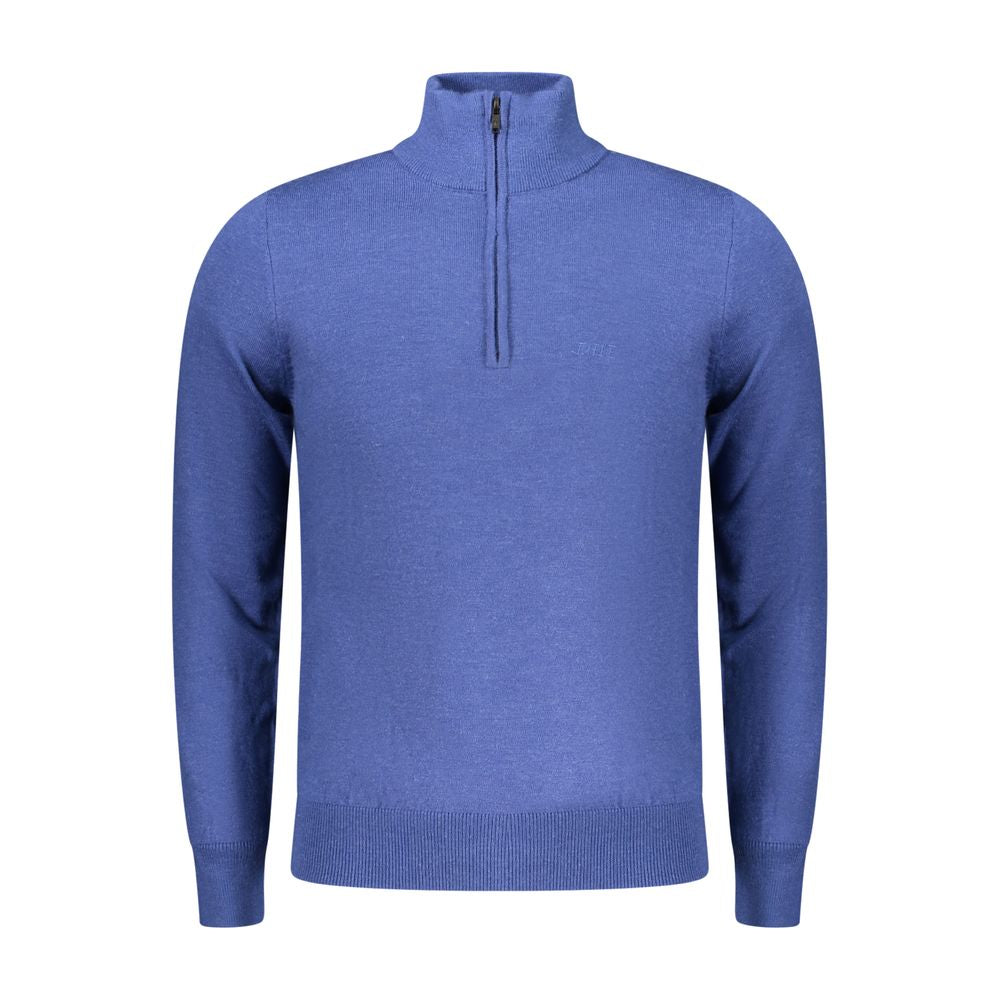 Rifle Blue Wool Men Sweater with half-zip and logo embroidery, crafted from wool, nylon, polyester blend for timeless style and elegance.
