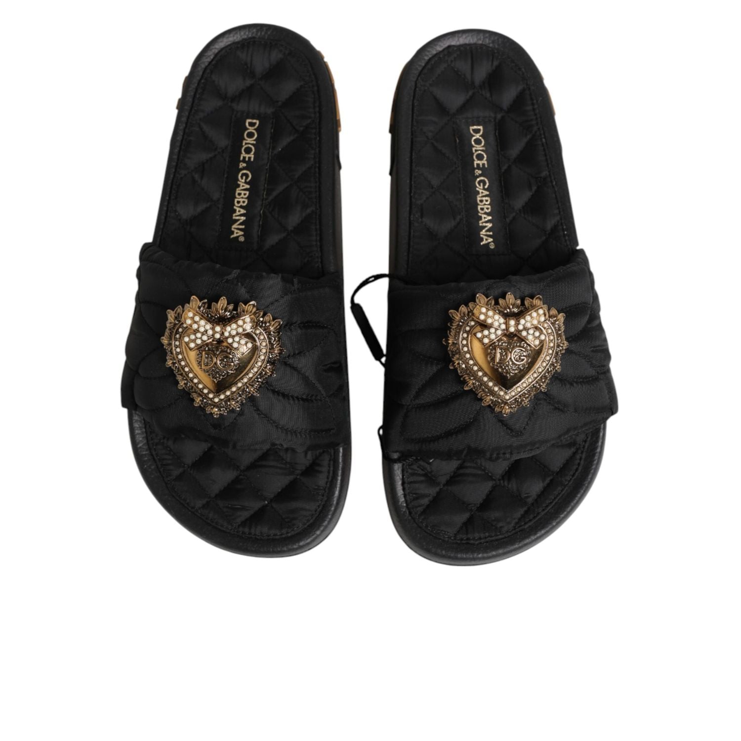 Dolce & Gabbana Black Devotion Matelassé Leather Slides Shoes