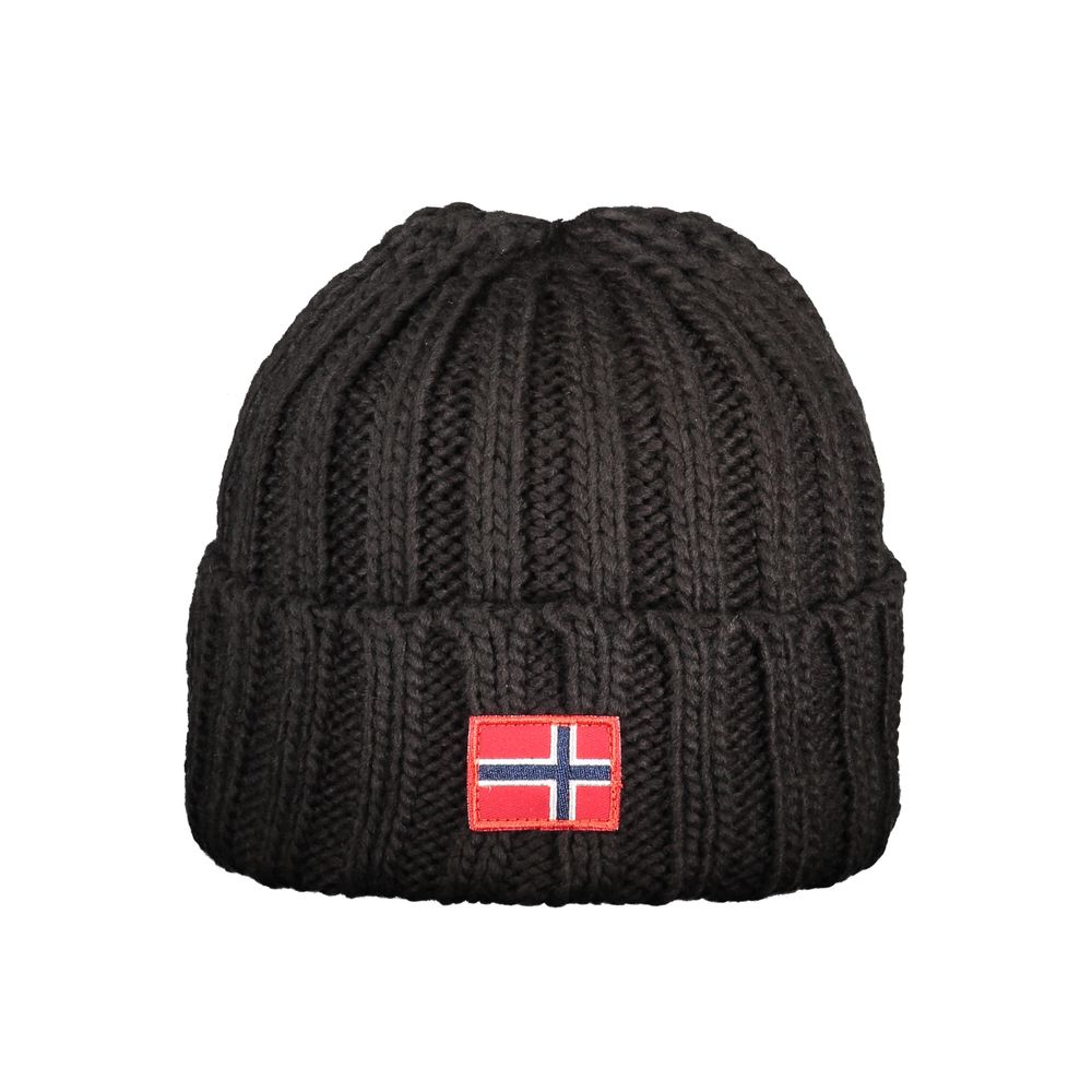 Norway 1963 Black Marabou Men Cap with logo emblem on front, crafted with luxurious texture for stylish and elegant wear.