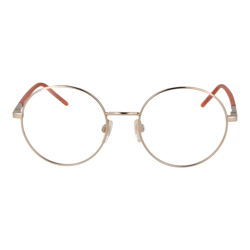 Love Moschino Gold Metal & Plastic Glasses (Frames) for women in full-rim round style with demo lenses and gold frame.