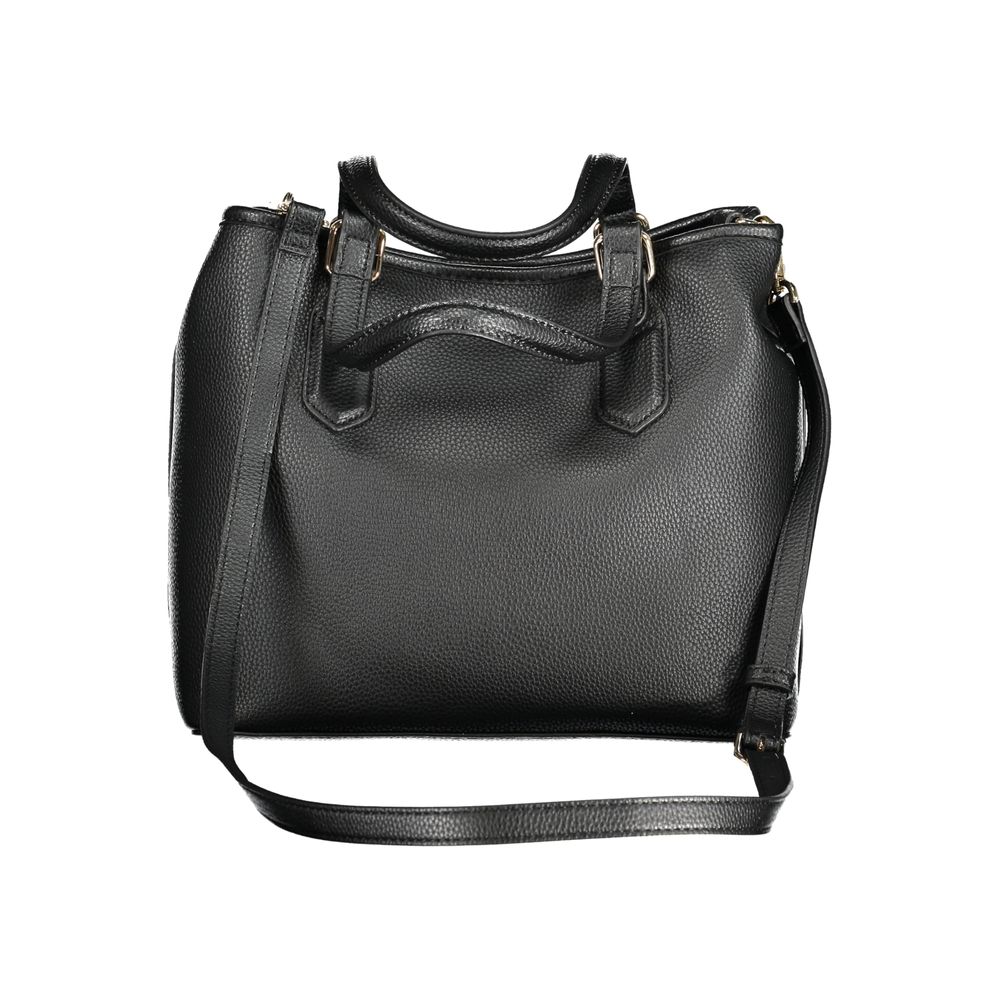 Mario Valentino Black Polyethylene Handbag with adjustable shoulder strap, two compartments, and logo.