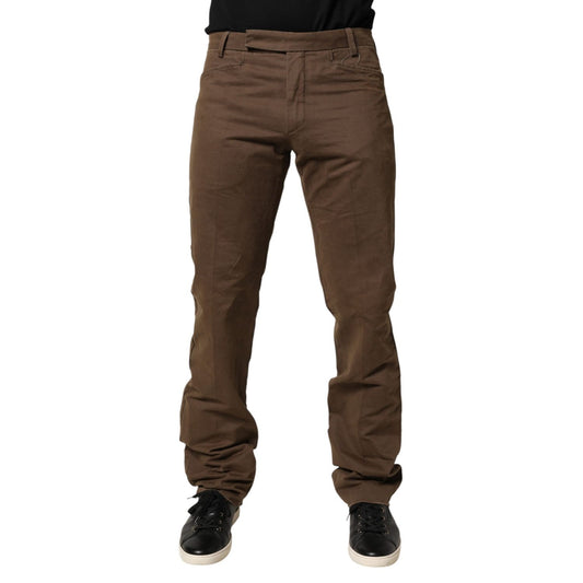 Exte Brown Straight Cut Mid Waist Chino Men Trouser Pants