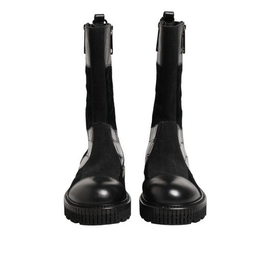 Dolce & Gabbana Black Patchwork Leather Mid Calf Boot Shoes