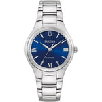 BULOVA Mod. CLASSIC wristwatch, 34mm stainless steel case and bracelet, automatic movement, blue dial, water resistant, official box.