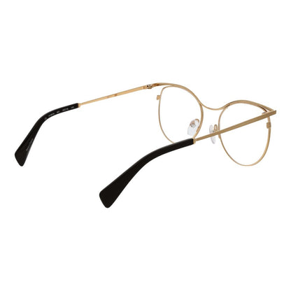 Yohji Yamamoto Gold Metal Glasses (Frames) for women, full-rim, round style, gold metal frame, demo lenses, includes branded soft case
