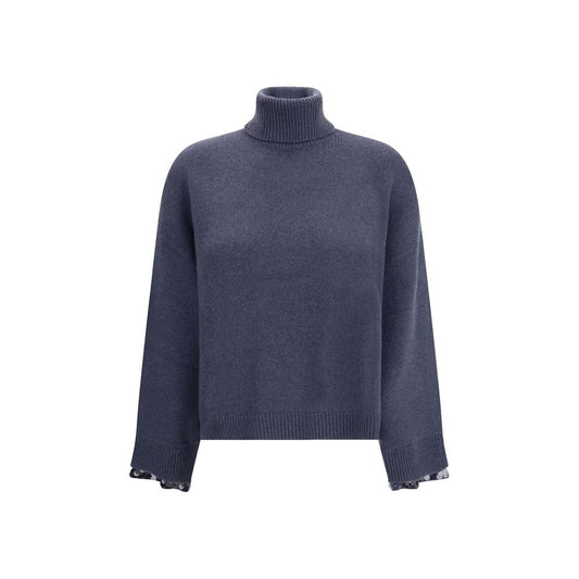 Brunello Cucinelli Blue Fleece Wool Turtleneck