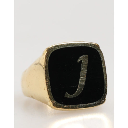 Dolce & Gabbana Gold-Tone Real Brass Black Enamel "J" Adjustable Rings