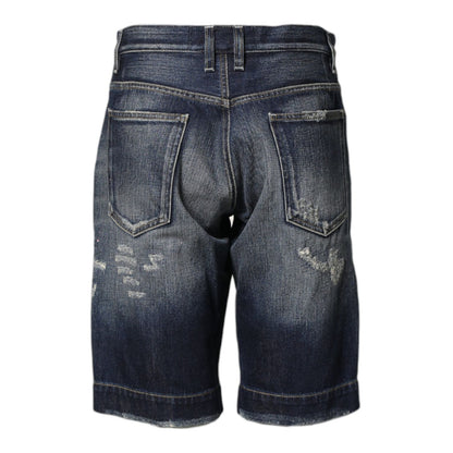 Dolce & Gabbana Blue Cotton Distressed Denim Bermuda Shorts