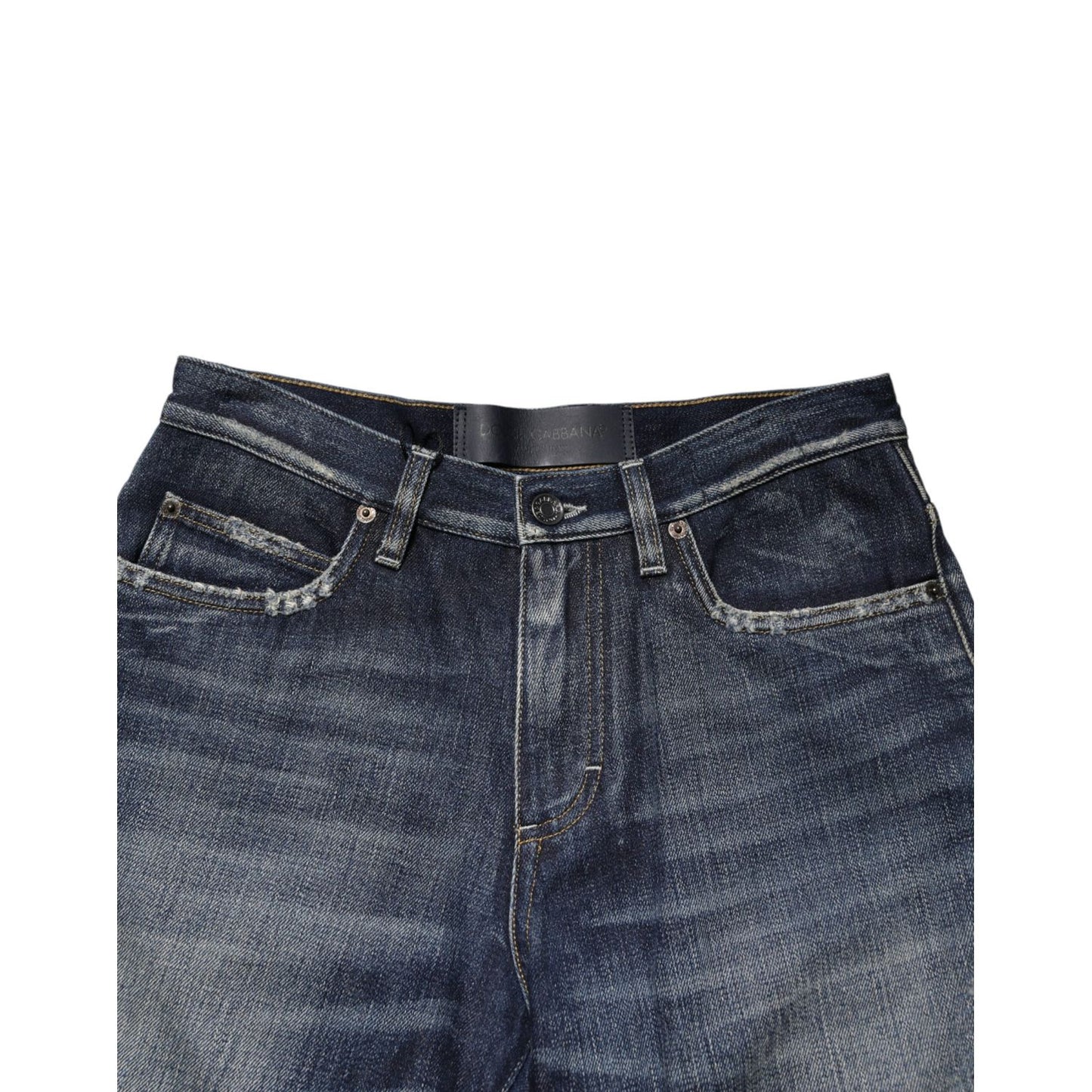 Dolce & Gabbana Blue Cotton Distressed Denim Bermuda Shorts