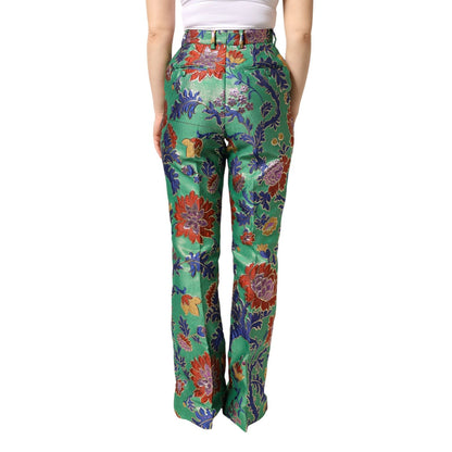 Dolce & Gabbana Green Floral Polyester BootCut Trouser Pants