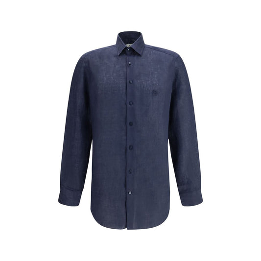 Etro Blue Linen Dress Shirt 1728,38,39,40,41,42,72470364320,Blue,Clothing,Dress Shirts - Shirts - Clothing,Etro,Men,New with tags,Shirts - Clothing