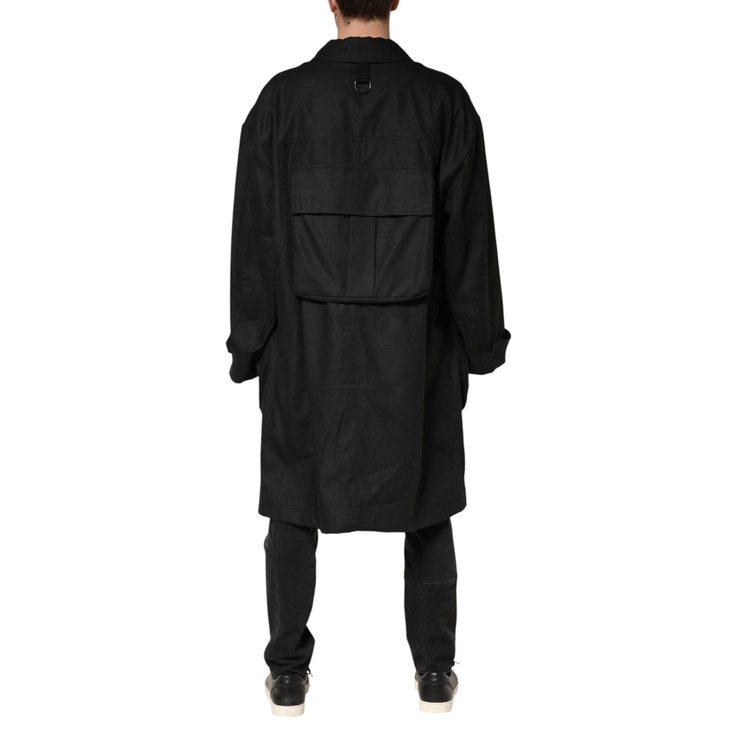 Dolce & Gabbana Black Pockets Collared Trench Coat Jacket