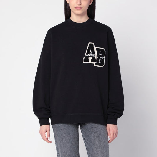 ANINE BING Black Miles Letterman oversized sweatshirt A-08-10074CO/R_ANINE-BLK1_323