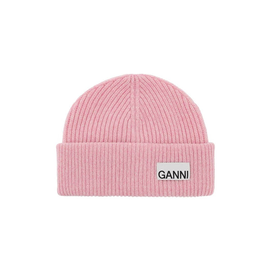 Ganni beanie hat with logo label Scarves Hats & Gloves Ganni