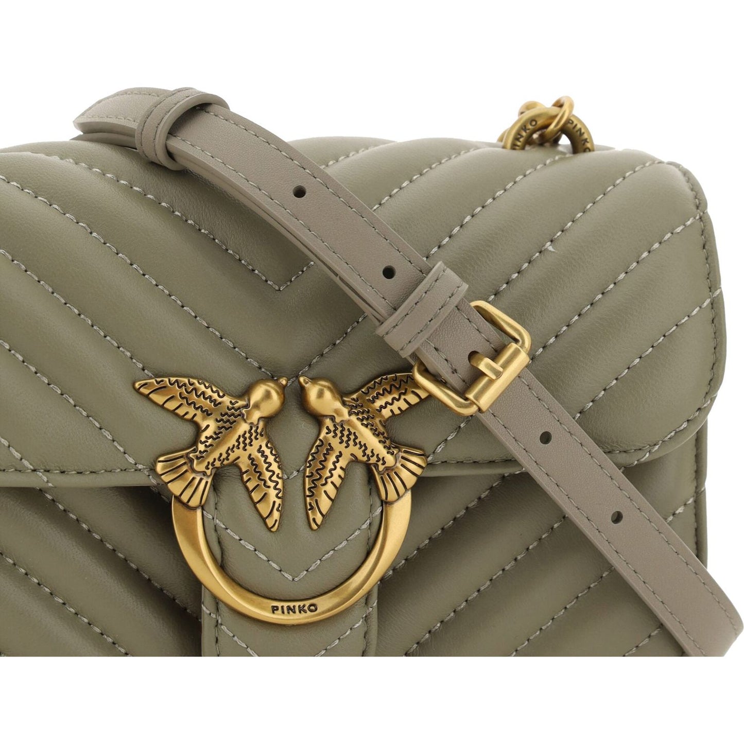 PINKO | Chic Mini Love Bell Shoulder Bag in Noce Green| McRichard Designer Brands   