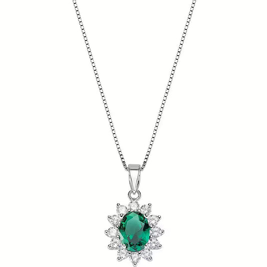 AMEN JEWELRY Mod. CLLDGGBVE featuring a silver chain with a green emerald pendant and surrounding diamonds.