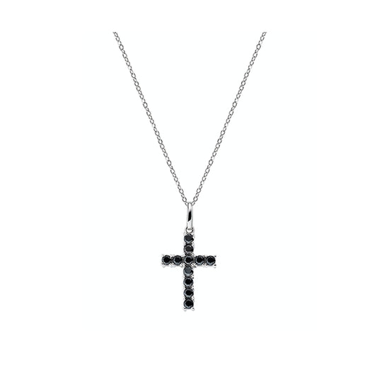 AMEN JEWELRY Mod. CRBN02 cross necklace with black stones on silver chain