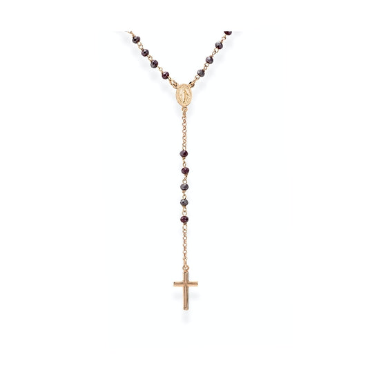 AMEN JEWELRY Mod. CRORA4 gold rosary necklace featuring a cross & beads