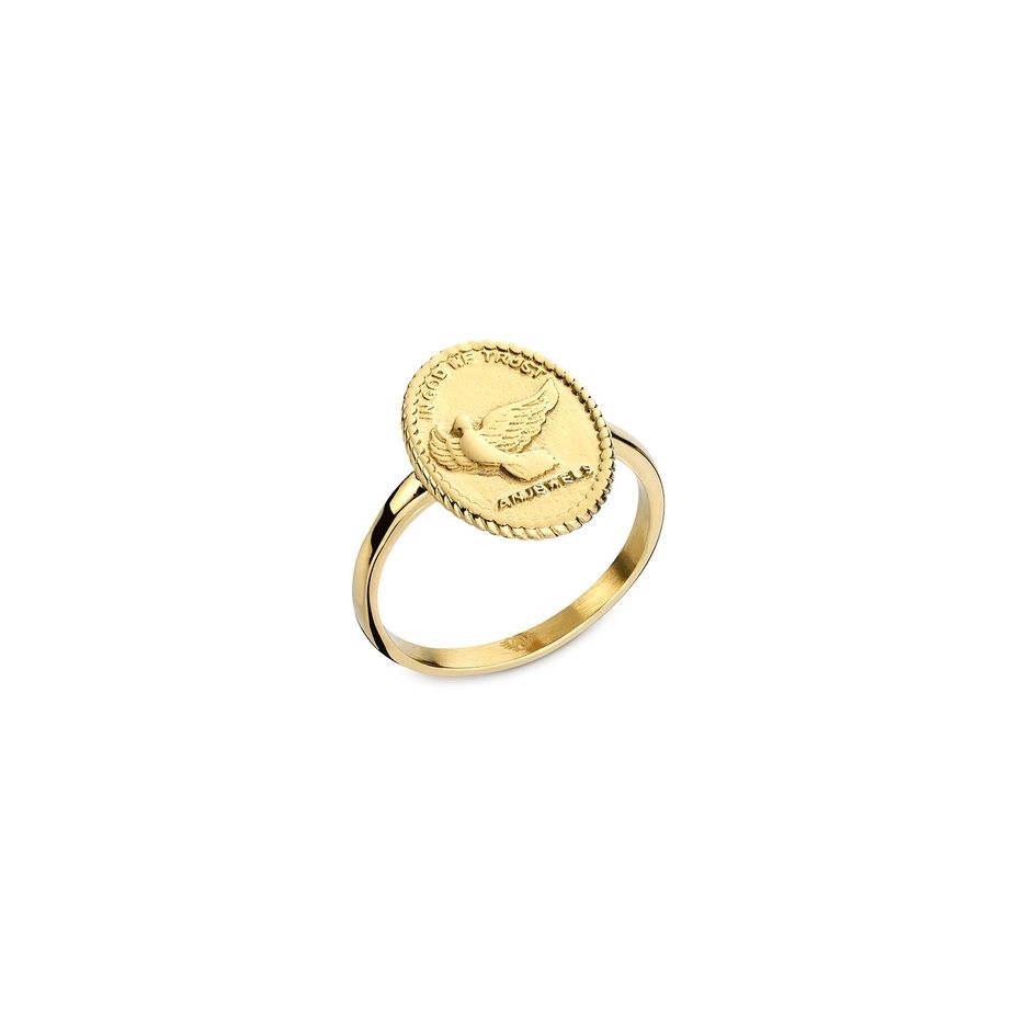 AN JEWELS JEWELRY Mod. AAC.R01Y-8 gold ring with embossed bird design