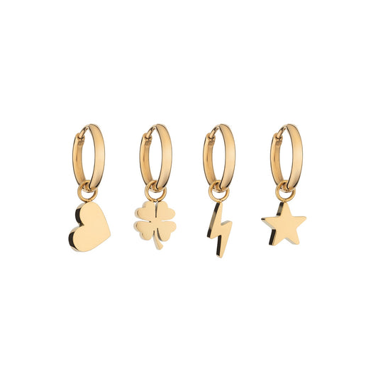 Gold earrings set featuring heart, clover, lightning bolt, and star charms - AN JEWELS JEWELRY Mod. AB.EP046.