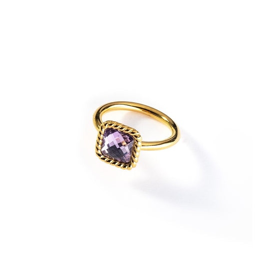 Gold ring with purple gemstone, AN JEWELS JEWELRY Mod. AL.RMW07GVI-8, displayed on a white background.