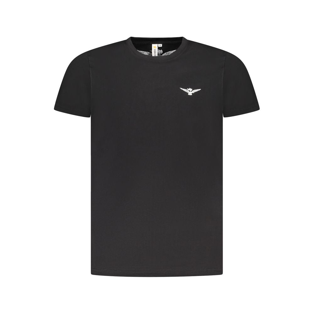 Accademia Militare Black Cotton T-Shirt with eagle logo, short sleeves, and crew neck design.