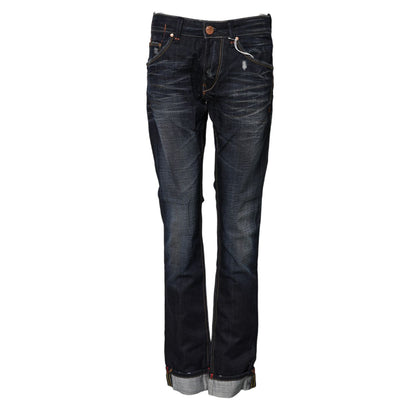 Acht Blue Washed Cotton Mid Waist Flared Denim Jeans