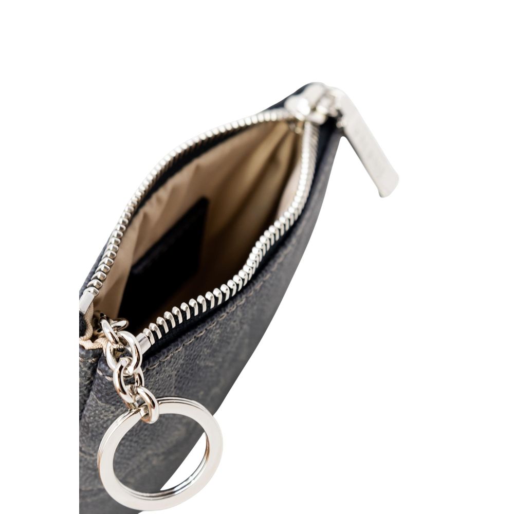 Open zipper view of Alviero Martini Prima Classe Black Polyester Wallet showing interior details.