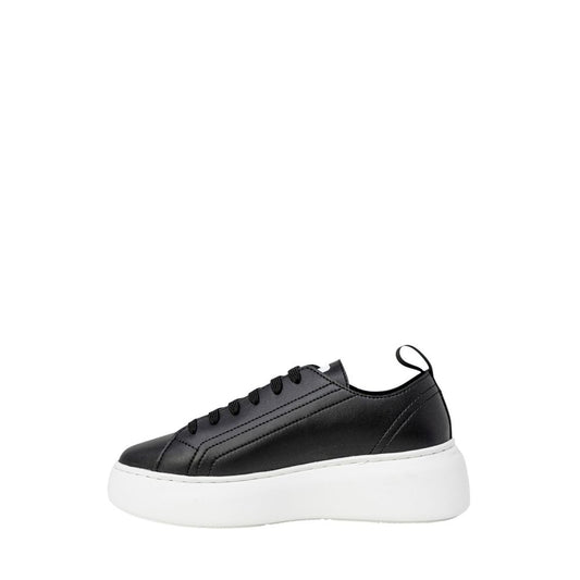 Armani Exchange Black Artificial Leather Sneaker with eco-leather, rubber sole, minimalist design for style and comfort.