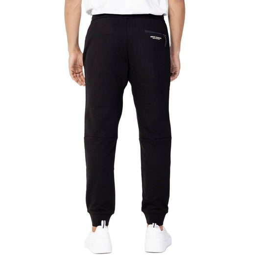 Back view of Armani Exchange Black Cotton Joggers Workout Pant with rib details and side pocket.