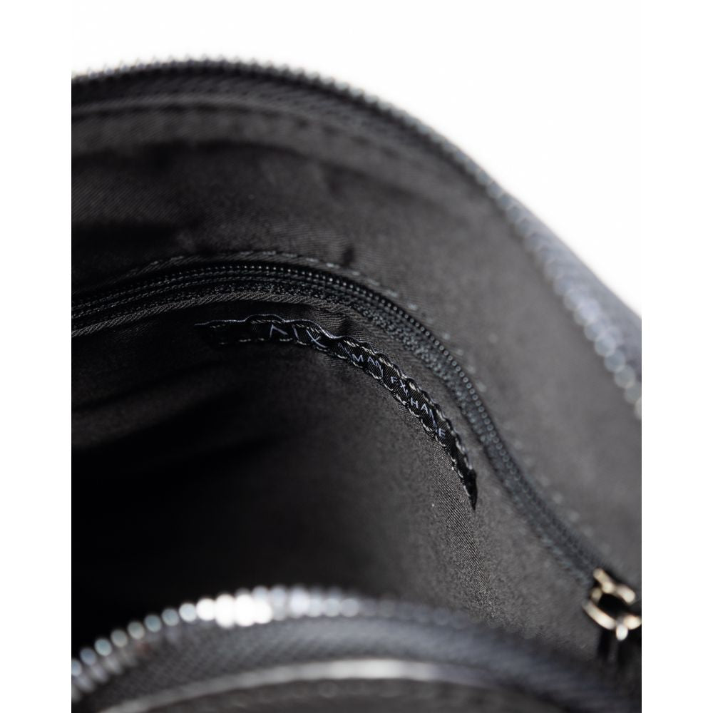 Interior view of Armani Exchange Black Polyester Messenger Bag showing zippered compartment.