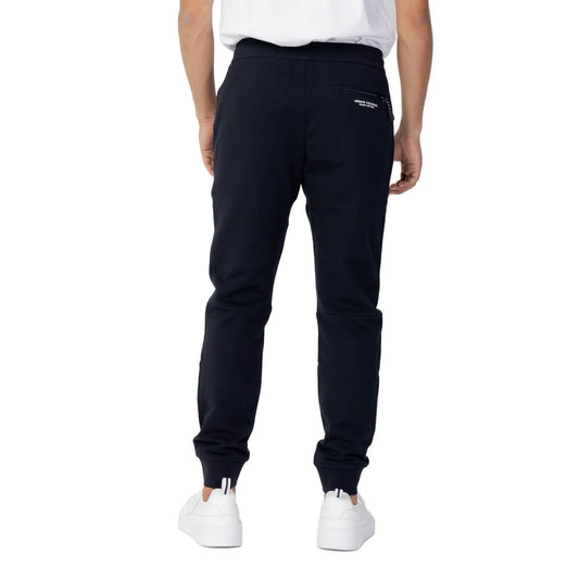 Armani Exchange Blue Cotton Joggers Workout Pant with rib details, ideal for sports and leisure, featuring a side pocket for convenience.