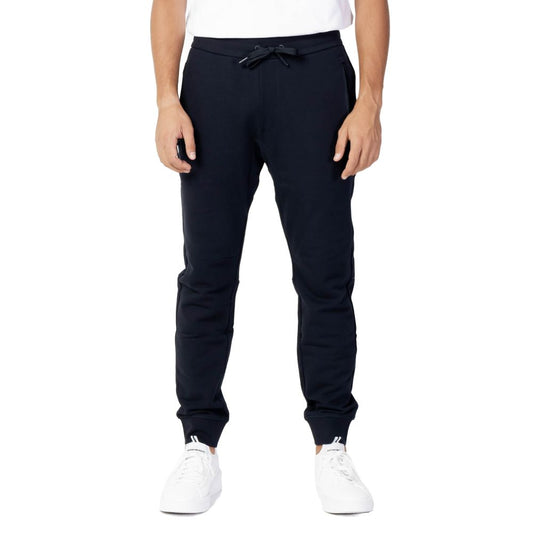 Armani Exchange Blue Cotton Joggers Workout Pant - Men's sweatpants with rib details and side pocket, versatile for leisure and sports.