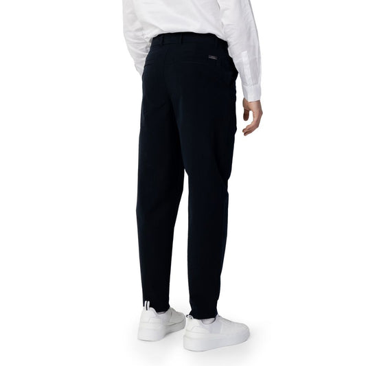 Armani Exchange Blue Cotton Pant - back view showcasing regular fit and minimalist design with welt back pockets