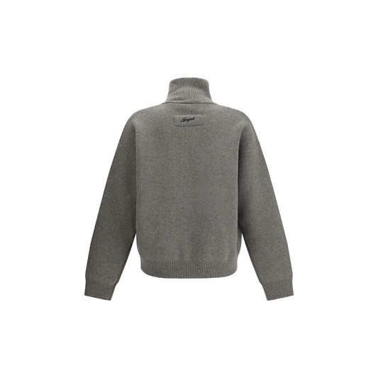 Back view of Axel Arigato Core zip-up Cardigan in grey with high collar and ribbed trims, showcasing contemporary style and comfort.