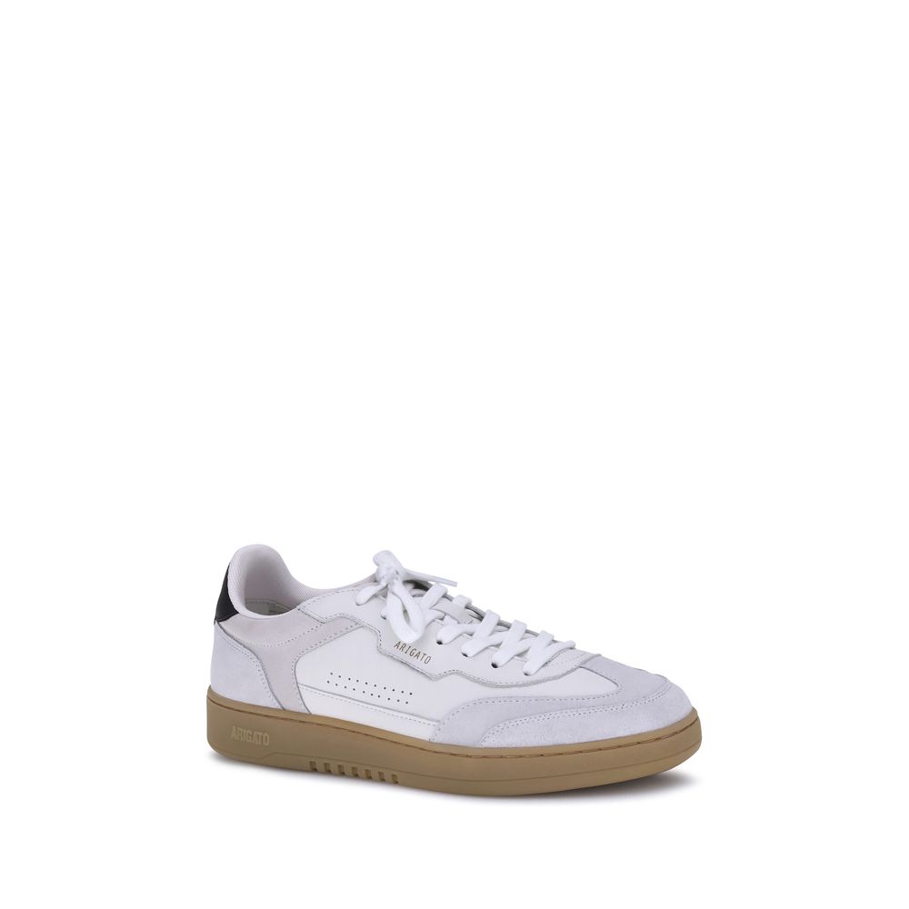 Axel Arigato White Calf Leather Bos Taurus Low Top Sneakers with smooth leather, suede, flat sole, lace-up closure, and breathable perforations.