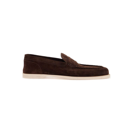 John Lobb dark brown suede casual shoes with velcro closure