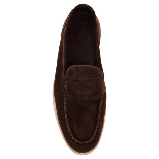 John Lobb dark brown suede casual shoes with velcro closure