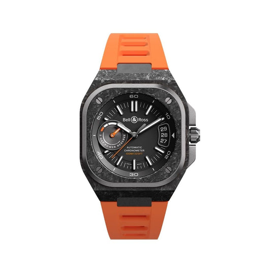 BELL & ROSS MOD. BRX5R-BO-TC_SRB watch with orange strap, luxury design and automatic chronometer features.