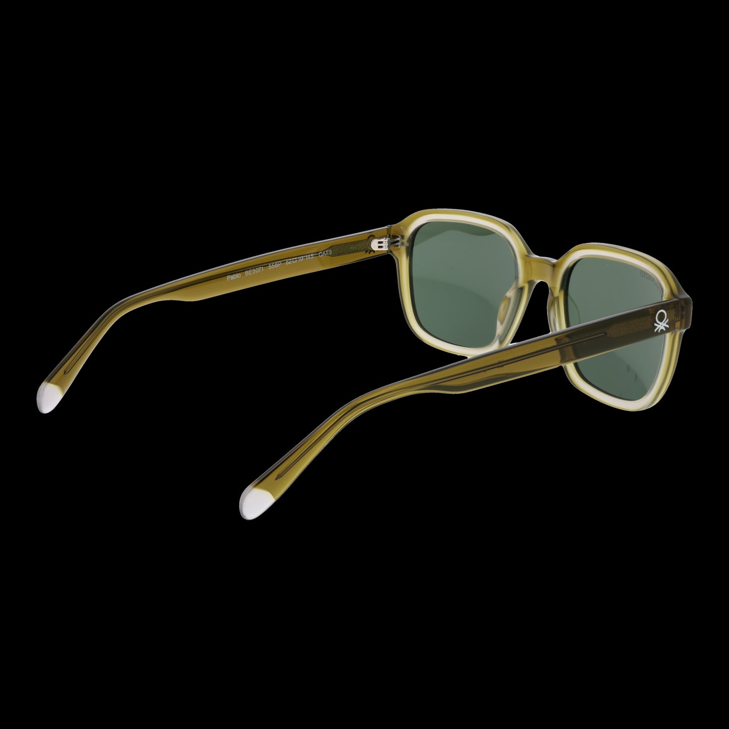 BENETTON MOD. BE5071 52558 sunglasses for gents with elegant green frame design on black background.
