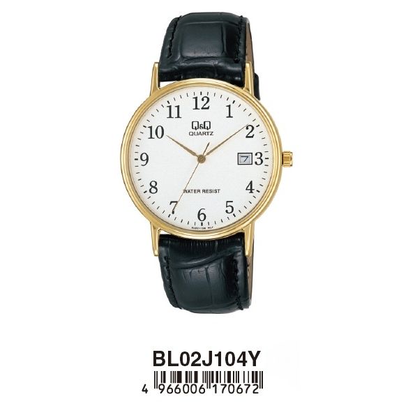 Q&Q Mod. LADY DATE wristwatch with 35mm metal case, leather strap, quartz movement, mineral dial, packaged in official box